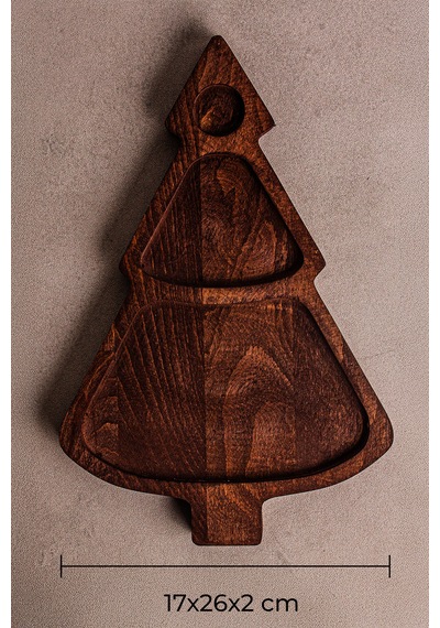Snippy Pine - Çam Ağacı Desenli Ahşap Çerezlik Sunum Tabağı 26 Cm Ahşap
