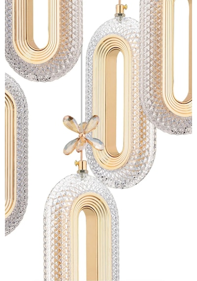 LumiaLighting Eclipse Model 5'li Kumandalı Gold 3 Renk Ledli Kristal Taşlı Modern Salon Mutfak Oturma Odası Led Avize Altın