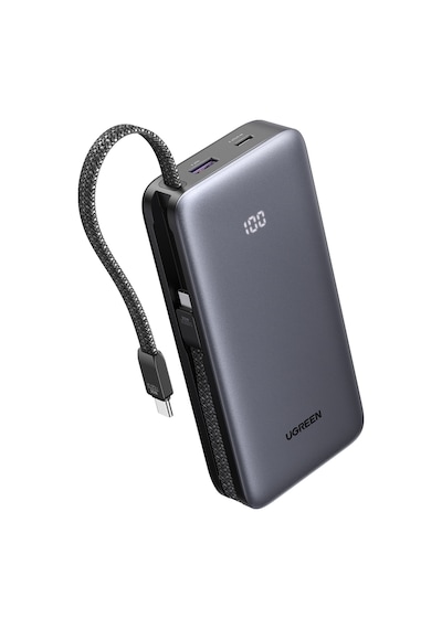 Ugreen 20.000 Mah 30w 2 Dahili Kablolu Hızlı Şarj Powerbank, 55985b Gri