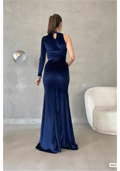 Lior Design Kadın Gösterişli Esnek Saten Kumaş Tek Omuz Yırtmaçlı Abiye Elbise Lacivert Lior Design Kadın Gösterişli Esnek Saten Kumaş Tek Omuz Yırtmaçlı Abiye Elbise Lacivert