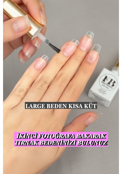 100 Adet Jel Tips Large Beden Kısa Küt Protez Takma Tırnak Seti Large