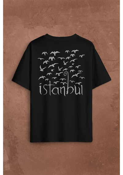 İstanbul Martı Galata Konstantinopolis Osmanlı Sırt Ön Baskılı Oversize Tişört Unisex T-shirt 001