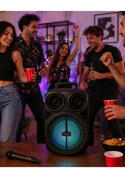 Hubrendy  Kablosuz Karaoke Hoparlör Mikrofonlu Rgb Işıklı 6.5 İnç Bluetooth Speaker Taşınabilir