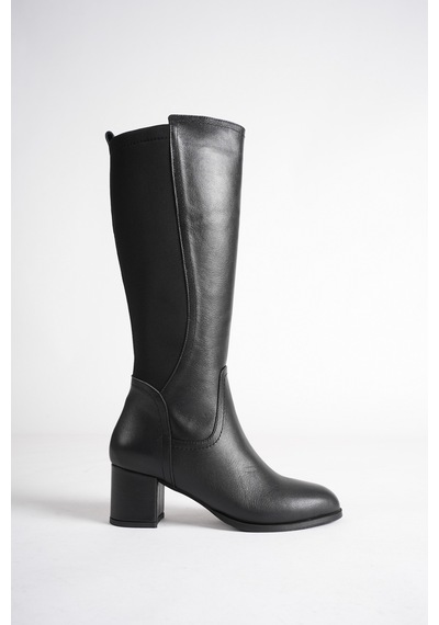Analin Shoes Kadın Siyah Hakiki Deri Arkası Esnek Lastikli Topuklu Çizme