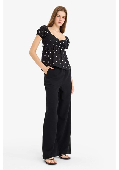 Defacto Wide Leg Cepli Yüksek Bel Standart Boy Keten Karışımlı Pantolon F5024ax25aubk27 Siyah