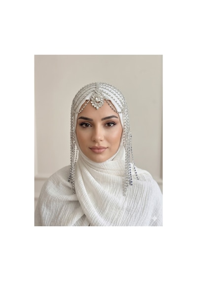 Taşlı Sallantılı Alınlıklı Saç Aksesuarı Gelin,kına,nişan,söz,after,bride,party Beyaz - 871609800 Beyaz