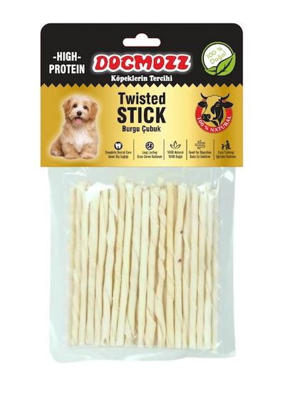 Dogmozz Premium Stick İnce Burgu Deri Çubuk Beyaz 100'lü