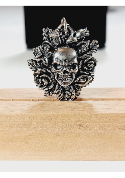 Gümüş Kuru Kafa Punk Kafatası Skull Erkek Tilki Kuyruğu Kolye