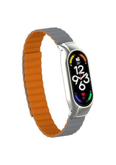 Xiaomi Mi Band 7 Krd-69 Mıknatısla Ayarlanan Kordon Parçalı Çizgili Tasarım - Gri-turuncu