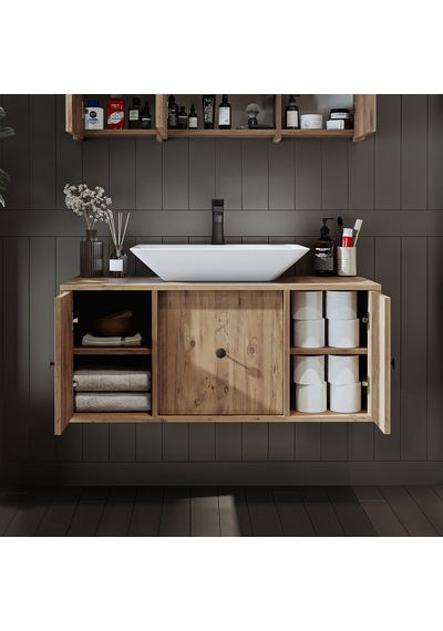 Gusto Ayaksız Lavabolu Mdf 105 Cm Çekmeceli Banyo Dolabı Atlantik Atlantik Çam