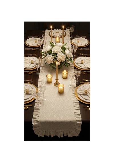 %100 Pamuk Özel Desenli Fırfırlı Runner 40x110 Beyaz - 900627415 Beyaz