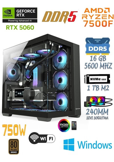 Apphirex Prime 57X R5-7500F 16 GB 1 TB M2 NVMe SSD 8 GB RTX5060 27" W11P Masaüstü Oyuncu Bilgisayarı