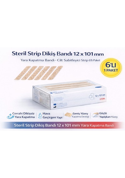 Steril Strip Dikiş Bandı 12 X 101 Mm Yara Kapatma Bandı Cilt Sabitleyici Strip 6lı Paket