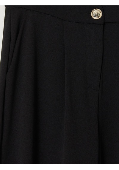 Lcw Everyday Siyah Loose Fit Kadın Pileli Kumaş Pantolon