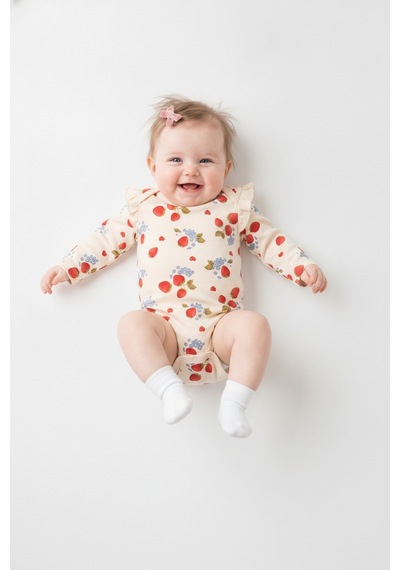 Tiffany Baby & Kids Strawberry Garden Organik Tasarımlı Uzun Kol Body ekru