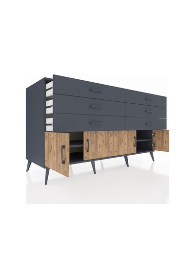 Kronos Konsol 2 Raflı 6 Çekmeceli 4 Kapaklı 176x59x99 Antrasit-ça Antrasit-çam/antrasit Kronos Konsol 2 Raflı 6 Çekmeceli 4 Kapaklı 176x59x99 Antrasit-ça Antrasit-çam/antrasit