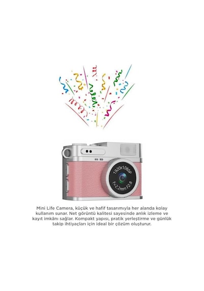 Mini Dijital Kamera Selfie Video Vlog Kamerası Mini Anahtarlık 1080p Cmr35 Pembe Çok Renkli