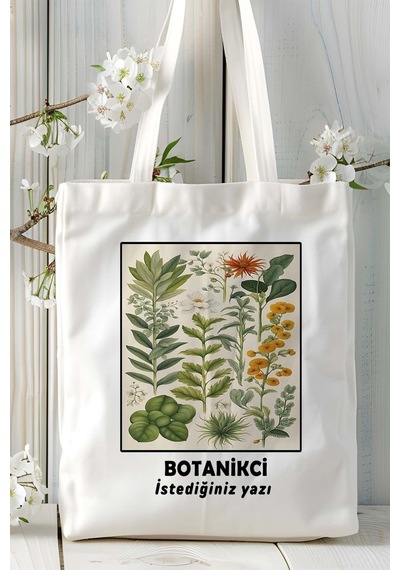 Art Hediye Botanikçi Baskılı Bez Omuz Çantası Kişiye Özel Model 20 Çok Renkli