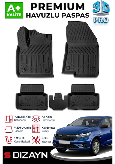 S-dizayn Dacia Sandero 3d Pro Havuzlu Paspas 2020 Üzeri A+ Kalite