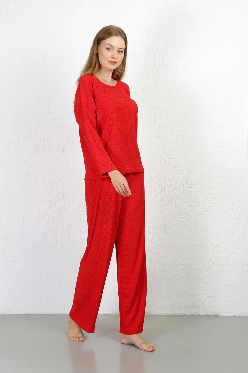 Akbeniz Kadın Bürümcük Kumaş Pijama Takım Kırmızı 4233 Kırmızı