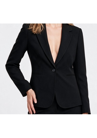 Ekol Kadın Çentikli Yaka Tek Düğmeli Normal Kesim Uzun Kollu Blazer Ceket Siyah