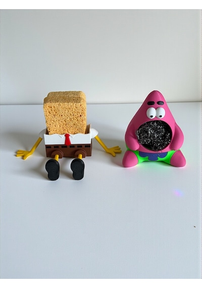 3dprototürk Sünger Bob Ve Patrick Figürlü Tezgah Üstü Mutfak Düzenleyici Seti Süngerlik & Bulaşık Teli Tutucu