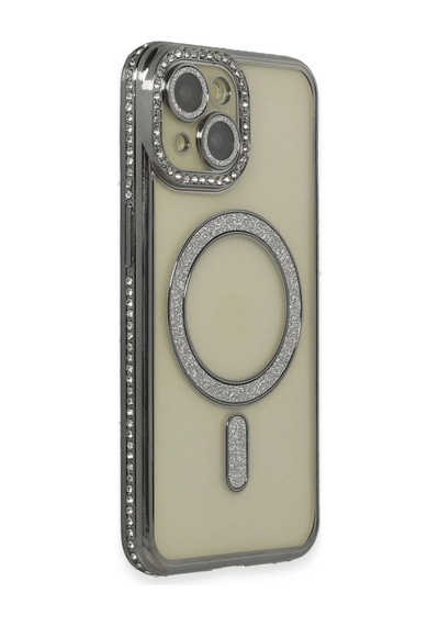 Apple Uyumlu iPhone 14 Kılıf Joke Simli Magneticsafe Kılıf Gri\