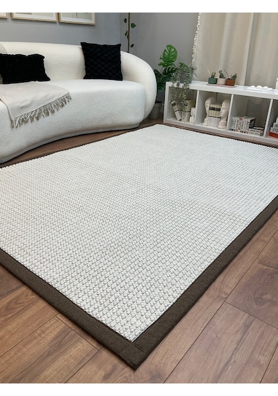 Kumaş Bordür Gri Bukle Antrasit Bordür Halı Salon Koridor Mutfak Çocuk Odası Halısı Kilim S267 Beyaz-kahve Kahve