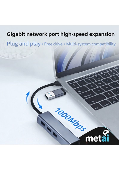 Metai Type-c Hub Adaptör 4in1 3x Usb 3.0 + 1000 Mbps Gigabit Ethernet Rj45 Lan Dönüştürücü