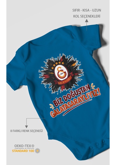 Morivokids Biz Doğuştan Galatasaraylıyız Kısa Kollu Bebek Body %100 Pamuk Koyu Mavi