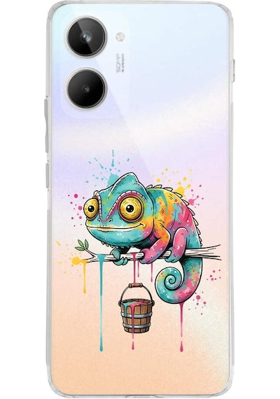 Realme 10 4g İle Uyumlu Splash Bukalemun Tasarımlı Şeffaf Silikon Kılıf Şeffaf