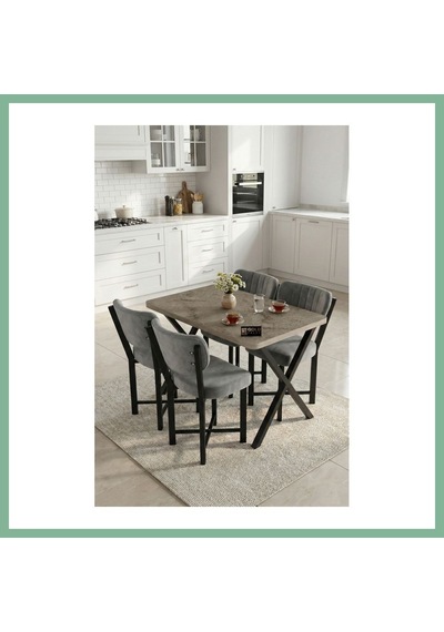 Bşkvirgo Elma Masa Seti Gri Antrasit 110x70 Cm Bsk2026