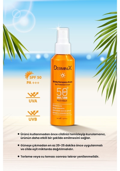 Derminix Yüksek Koruma Yüz ve Vücut Güneş Kremi SPF50+ 150 ML