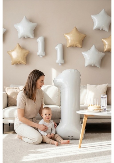 Beyaz 32 İnç Rakam 1 Folyo Balon 1 Yaş Doğum Günü Konsepti Sayı Balonu Helyum Uyumlu Parti Dekorasyon Süsleme Çok Renkli