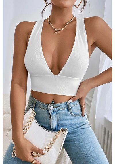 Fantezia Night Kadın Lila Çapraz Sırt Detaylı Şık Crop Top Büstiyer Beyaz