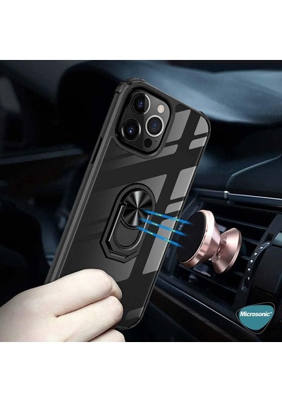 Apple İphone 14 Pro Max İçin Kılıf Grande Clear Ring Holder Lacivert İphone 14 Pro Max İle Uyumlu Kılıf - Lacivert
