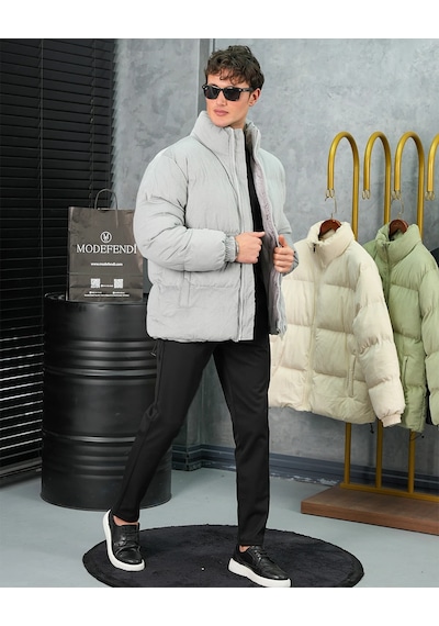 Modefendi Yüksek Kalite Oversize Elyaf Yapılı Kadife Mont Gri