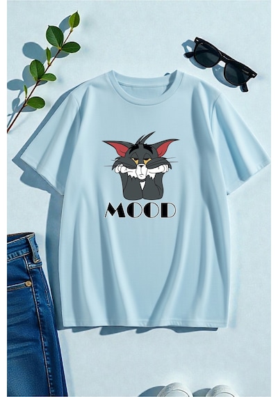 Uyguntarz Unisex Mood Baskılı Oversize Tişört Bebe Mavisi