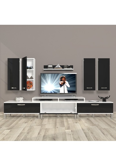Decoraktiv Ekoflex 8d Slm Krom Ayaklı Tv Ünitesi Tv Sehpası Beyaz - Siyah