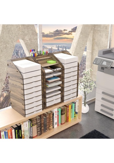 Tr Mingitav Tower Ofis Masaüstü Organizer 10 Kat Letter A4 Evrak Rafı Ceviz Genel