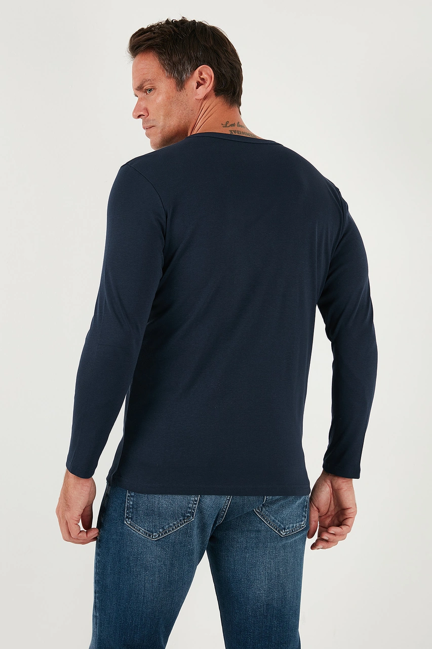 Buratti Pamuklu Slim Fit Bisiklet Yaka Basic Erkek Sweat 59050741 Indigo