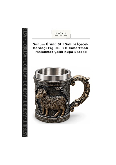 Sunum Ürünü Stil Sahibi İçecek Bardağı Figürlü 3 D Kabartmalı Paslanmaz Çelik Kupa Bardak