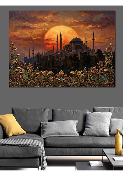 Gün Batımında İstanbul Silüeti Tablosu Dekoratif Kanvas - Mdf Ahşap Tablo