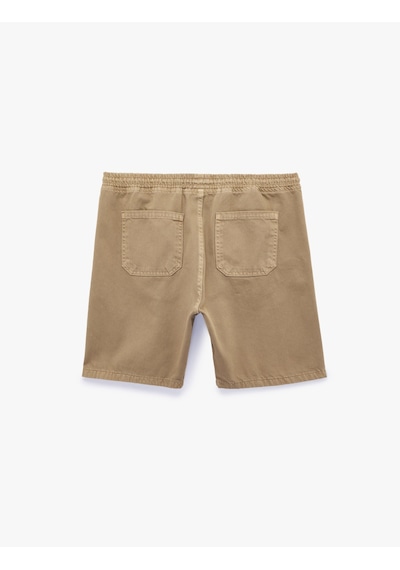 Koton Straight Fit Pamuklu Cepli Beli Bağcıklı Jean Şort Bej 6sam40390nd Ekru