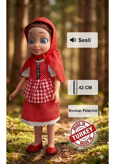 Kırmızı Başlıklı Kız Sesli Masal Anlatan Oyuncak Bebek - 42 Cm