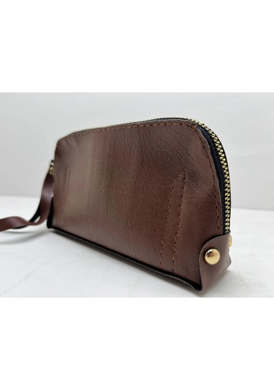 Deri Kumaş Kahve Renk 17x10 Cm Takı-makyaj Fermuarlı Çantası