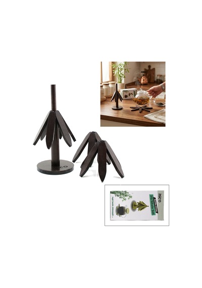 Bambu Ahşap Katlanır Nihale 20 Cm - Standlı, Yaprak Desenli 2li Çok Renkli