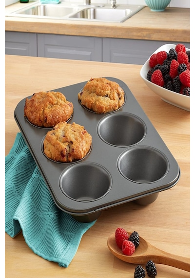 Yapışmaz Ve Pratik 6 Lı Muffin Kek Kalıbı İle Kolay Pişirme Metal Siyah Diğer