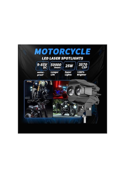 2 Adet Motosiklet Atv Utv Led Lazer Sis Farı Delici Beyaz Sarı Çift Renk 12 -24 Volt