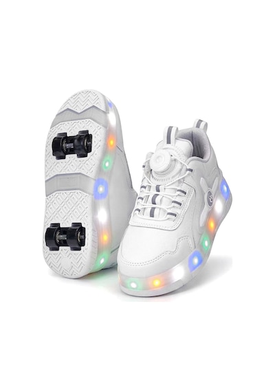 Elit Eyl034 Erkek Çocuk Rgb Led Işıklı Çıkarılabilir Tekerlekli Paten Ayakkabı Beyaz